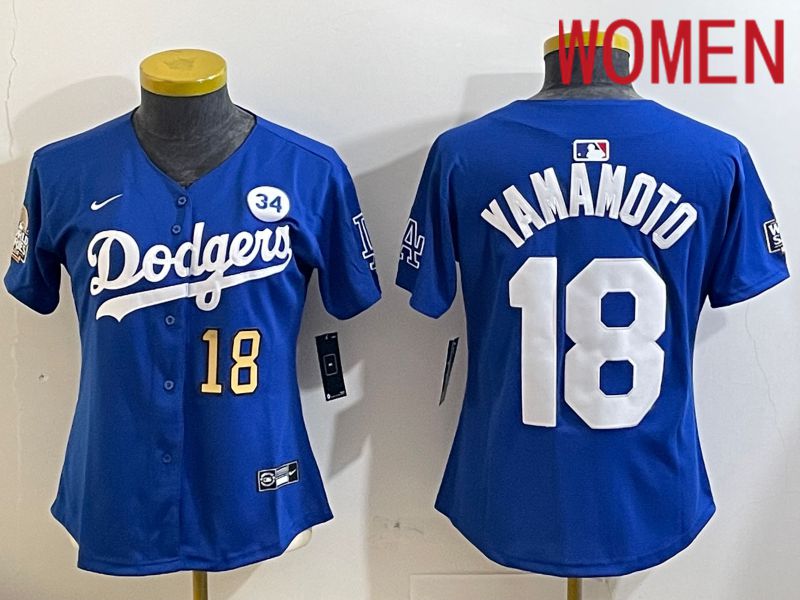 Women Los Angeles Dodgers #18 Yamamoto Blue Game 2024 Nike MLB Jersey style 11213->women mlb jersey->Women Jersey